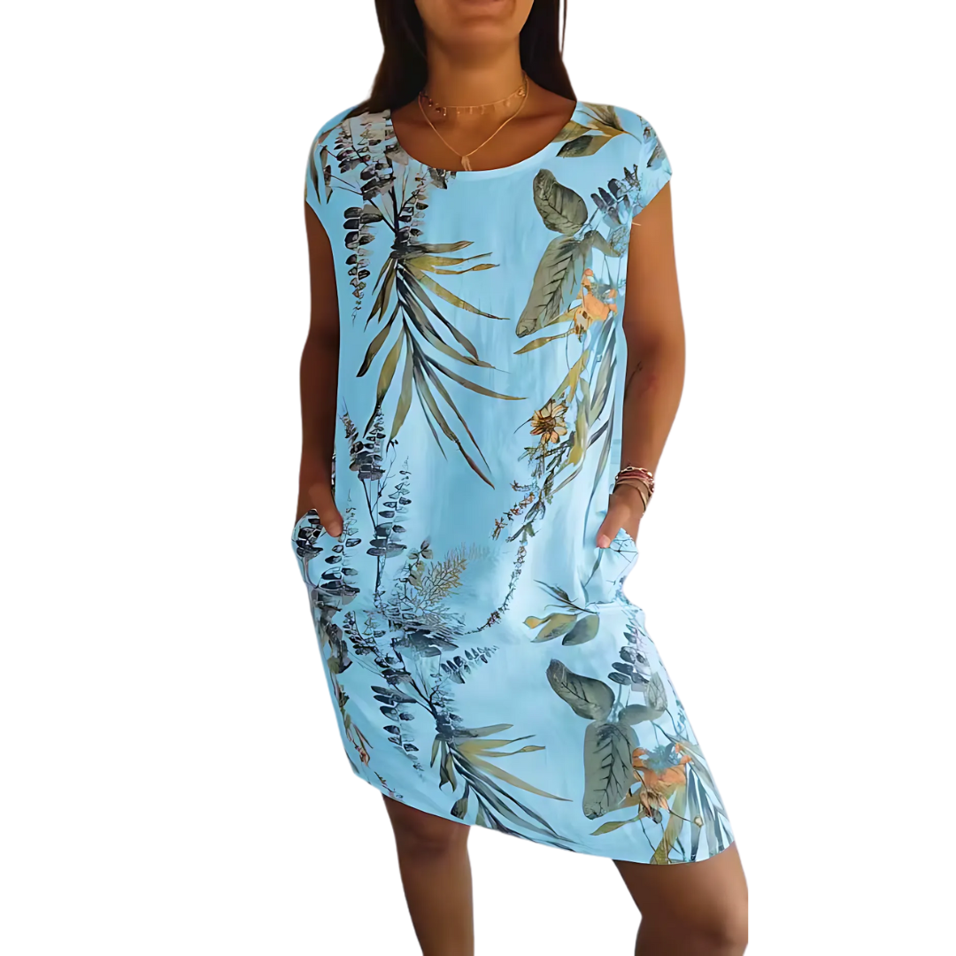 Icone™ CasualDress: Natur Print Rund Hals Afslappet Kjole