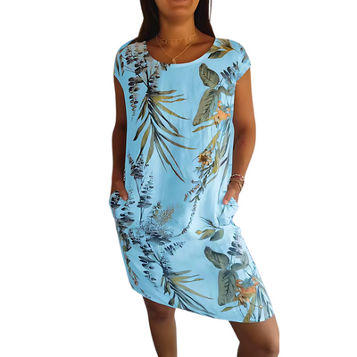 Icone™ CasualDress: Natur Print Rund Hals Afslappet Kjole