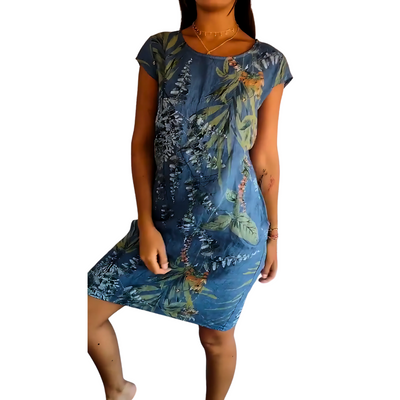 Icone™ CasualDress: Natur Print Rund Hals Afslappet Kjole