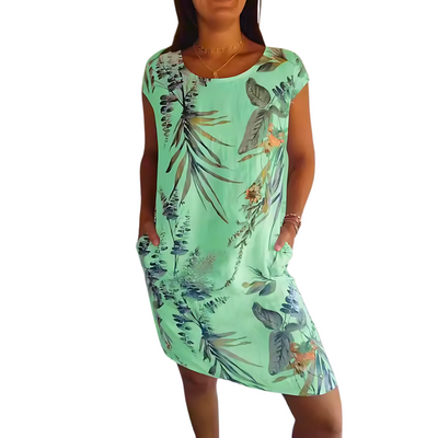 Icone™ CasualDress: Natur Print Rund Hals Afslappet Kjole