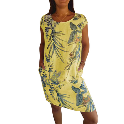 Icone™ CasualDress: Natur Print Rund Hals Afslappet Kjole