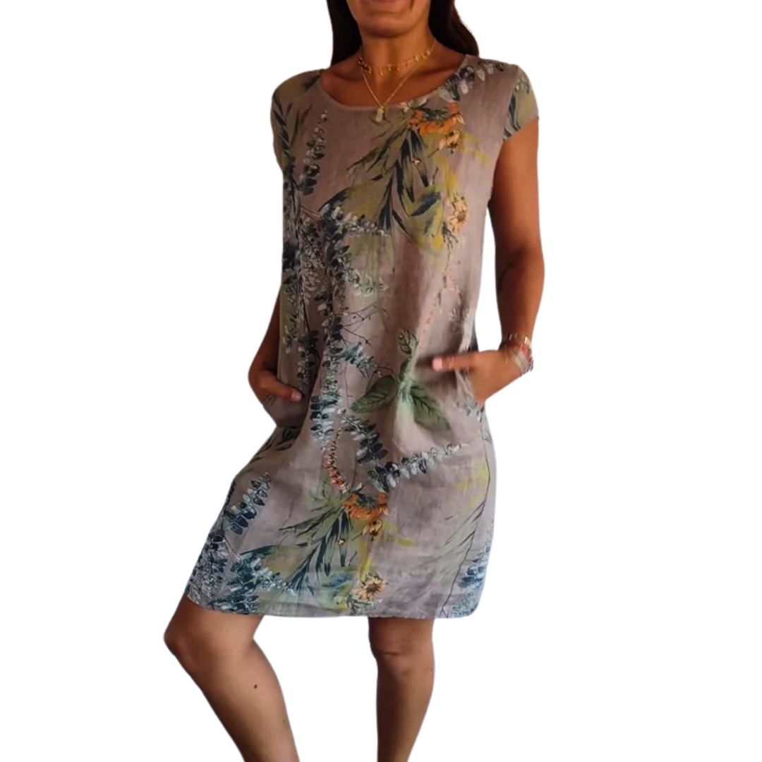 Icone™ CasualDress: Natur Print Rund Hals Afslappet Kjole