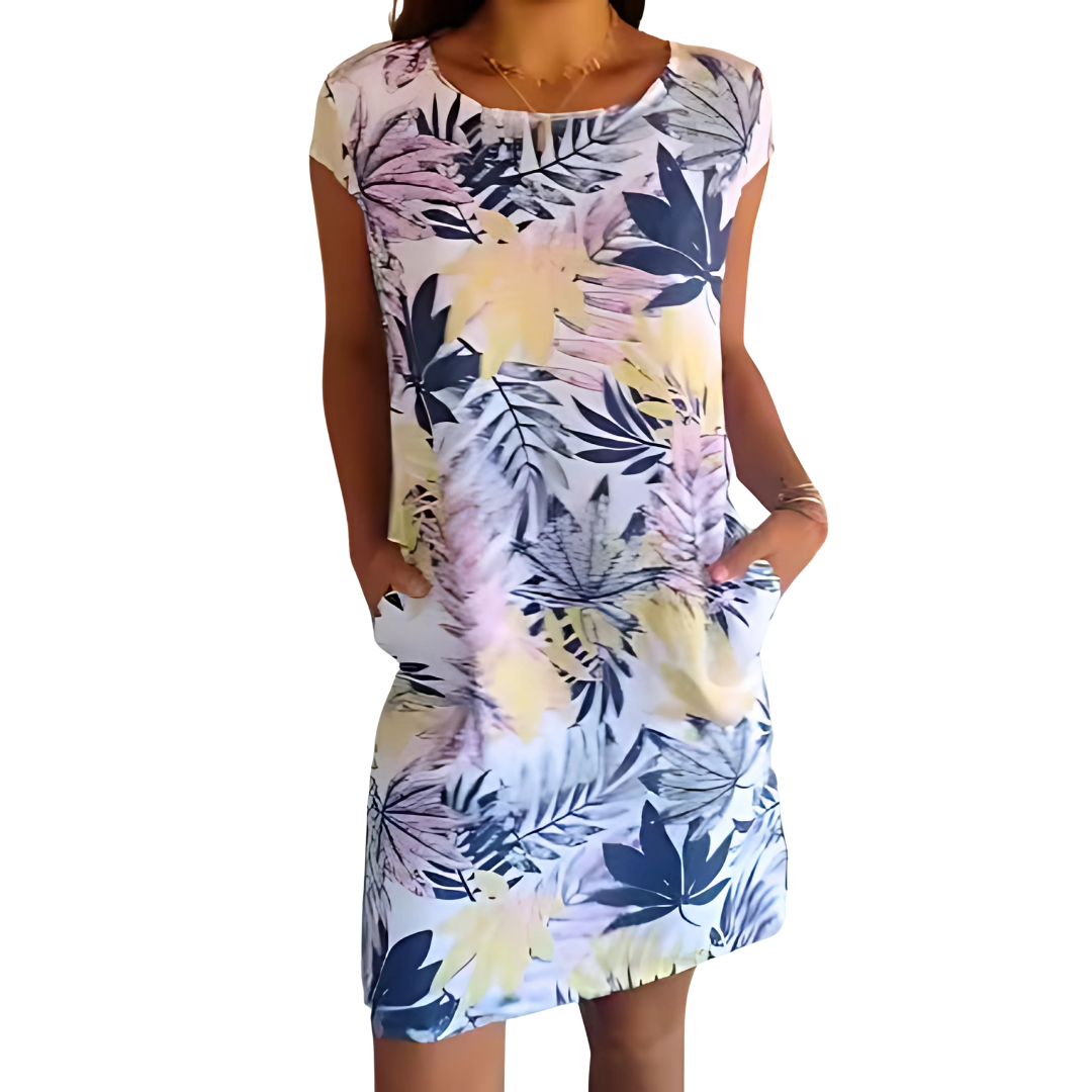Icone™ CasualDress: Natur Print Rund Hals Afslappet Kjole