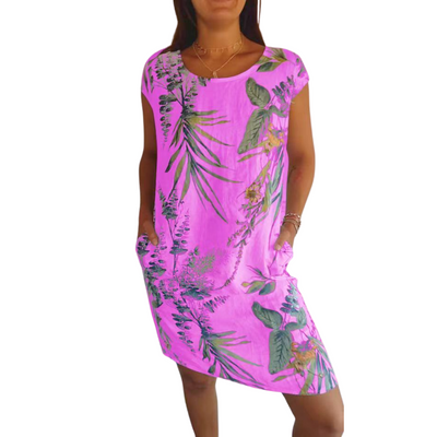 Icone™ CasualDress: Natur Print Rund Hals Afslappet Kjole